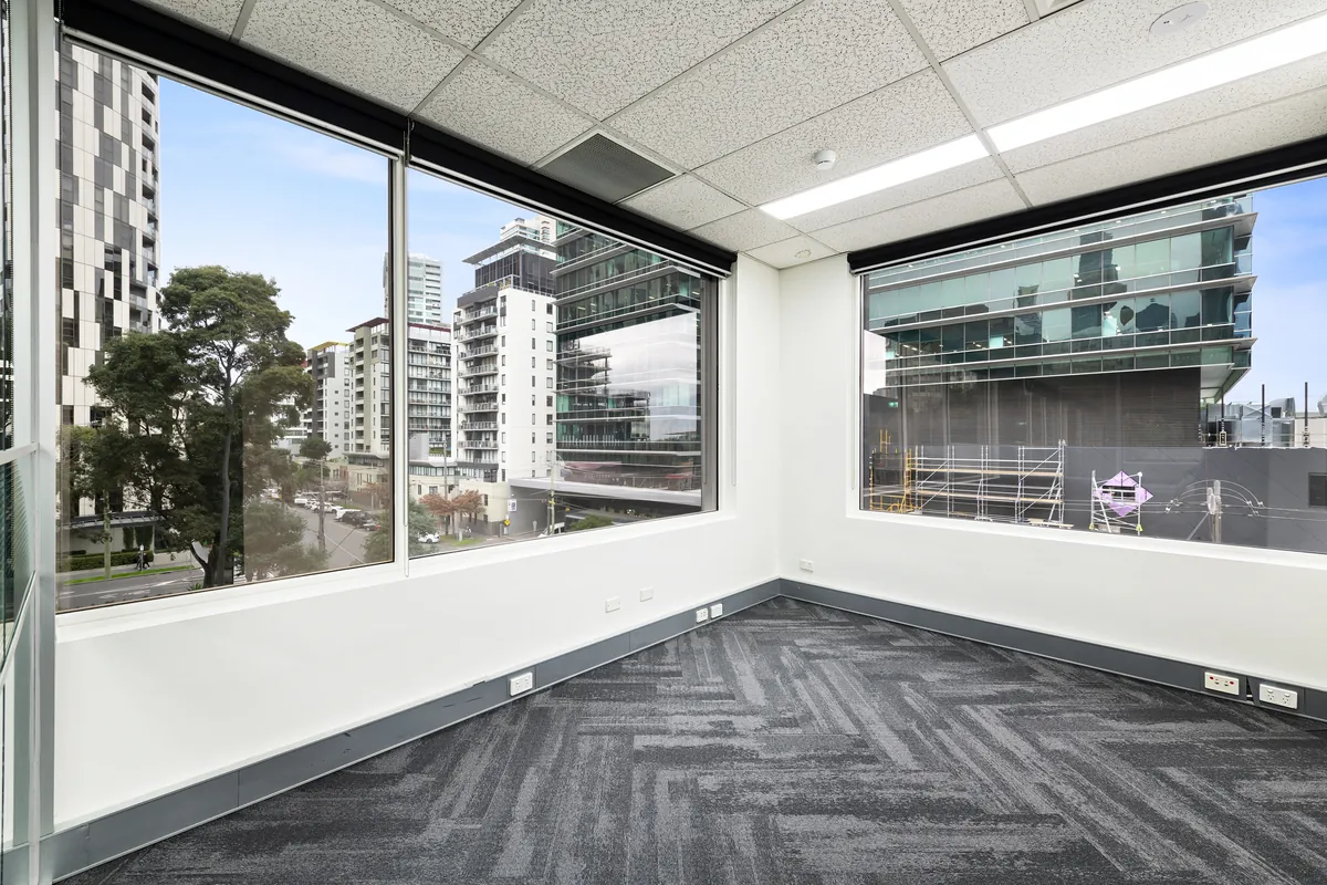 Private corner office with Southbank outlook, spec suite fitout by QTC Build